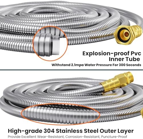 Giraffe Tools Garden Hose 75ft x 5/8", 304 Stainless Steel Metal Water Hose - Image 2