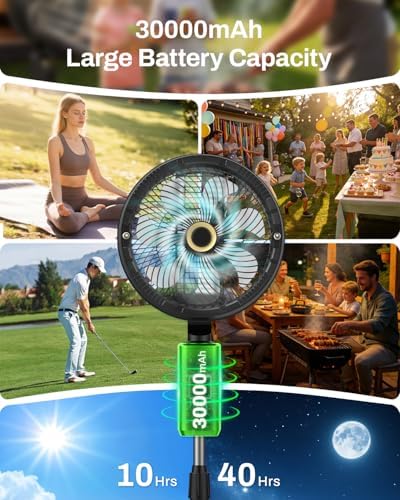 Outdoor Misting Fan with Water Pump, 30000mAh 12-Inch Outside Water Cooling Mister Fan for Patios Bedroom, Portable Standing Oscillating Fan with Mist System, Pedestal Fans with Remote/Spray/Timer - Image 4