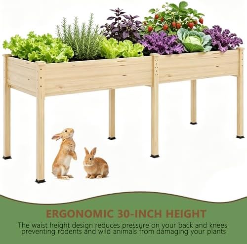 Raised Garden Bed with Legs, 72x24x30in Tall Wooden Elevated Planter Box with Liner for Flowers Vegetables Herbs, Outdoor Reinforced Large Raised Bed for Balcony/Patio/Backyard - Image 6