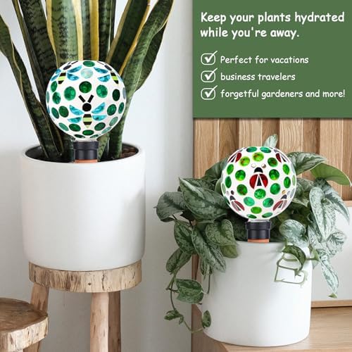 Mosaic Watering Globes 2 Pack Terracotta Self Watering Spike Green - Image 5