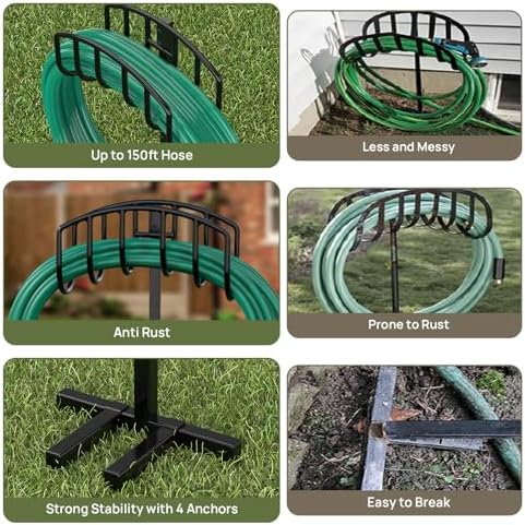 Winpull Garden Hose Holder Detachable Heavy Duty Metal Water Hose Hanger, Freestanding Hose Storage Stand Rack for Outside (Black) - Image 4