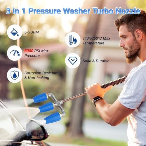 3-in-1 Turbo Nozzle Pressure Washer, 360° Rotating Turbo Nozzle, Pressure Washer Turbo Nozzle with 1/4" Quick Connect - 4000-5000 PSI, 4-6 GPM, 2.0 Orifice (Blue) - Image 4