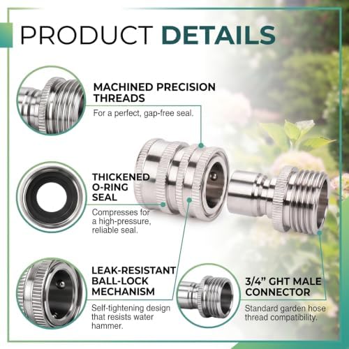 Stainless Steel Garden Hose Quick Connect Fittings, 3/4 Inch GHT - Image 2