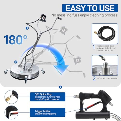 24" Pressure Washer Surface Cleaner with 4 Wheels, Surface Cleaner for Pressure Washer, Stainless Steel Dual Handle Power Washer Surface Cleaner for Concrete, Driveway, Patio, Sidewalk - Image 3