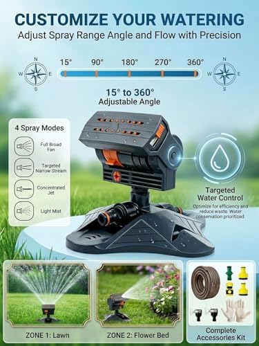 2026 Upgraded 16-Nozzle Oscillating Sprinkler with Dual-Zone Sprinkler Water Timer Heavy Duty Yard Irrigation Adjustable Rotating Lawn Coverage Tool for Outdoor Plants Automatic(1PC Green) - Image 3