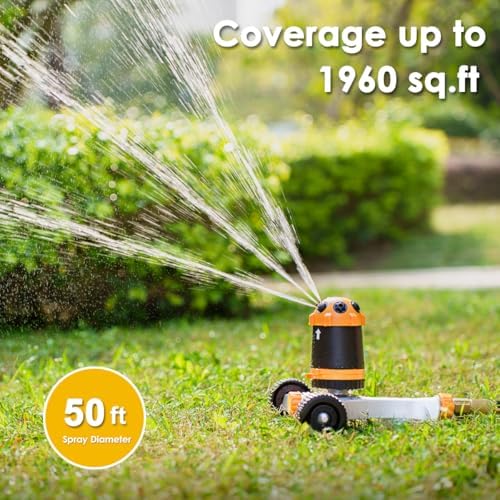 FANHAO Gear Drive Sprinkler with Metal Wheel Base, Portable Lawn Sprinkler - Image 5