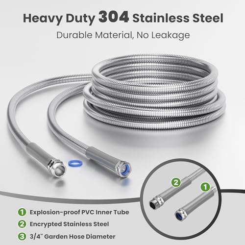 Giraffe Tools Garden Hose 100ft x 3/4", 304 Stainless Steel Metal Water Hose, No Kink Garden Water Hose with 9 Pattern Spray Nozzle, Flexible, Lightweight, Kink Free Hose for Yard, Outdoor - Image 2