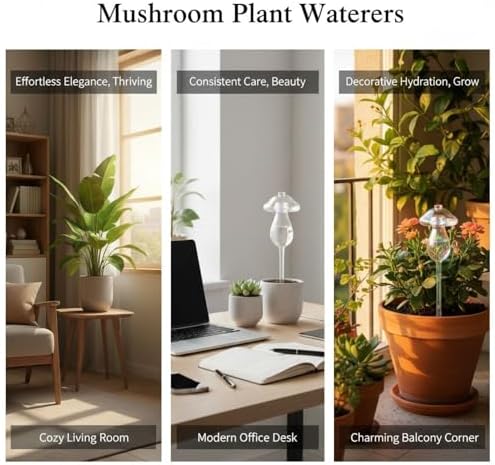 2 Pcs Mushroom Plant Waterers, Iridescent Glass Self Watering Globes for Indoor Outdoor Potted Plants, 9.1 in Plant Watering Spikes, Vacation Irrigation Devices, Decorative Plant Care - Image 2