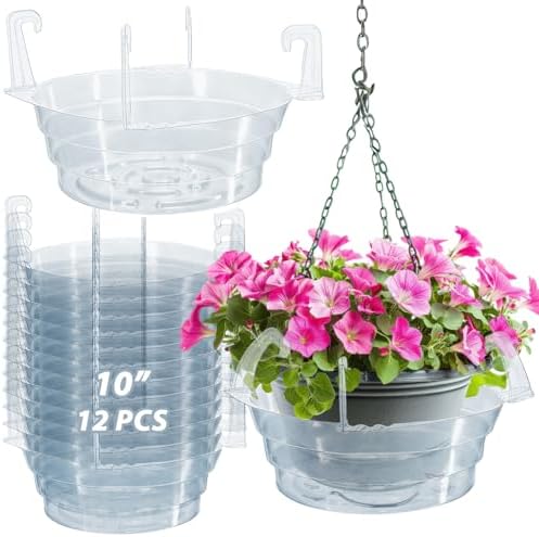 10" 12-Pack Clear Hanging Plant Basket Drip Pans Water Catcher Tray by VIOBEPASS