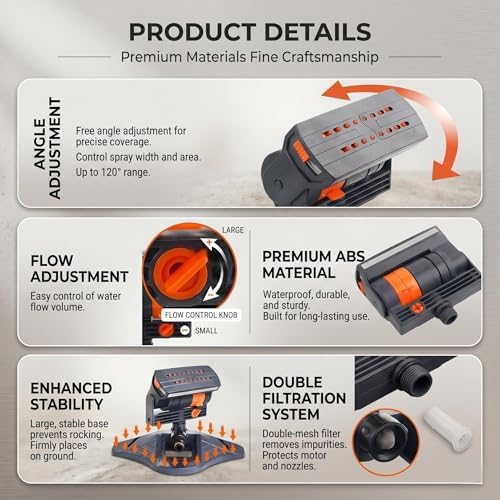 2026 Upgraded 16-Nozzle Oscillating Sprinkler with Dual-Zone Water Timer - Heavy Duty Lawn Sprinkler for Yard & Garden | 3000 Sq Ft Coverage, 4 Modes, Leak-Proof(with a Set nozzles) - Image 6