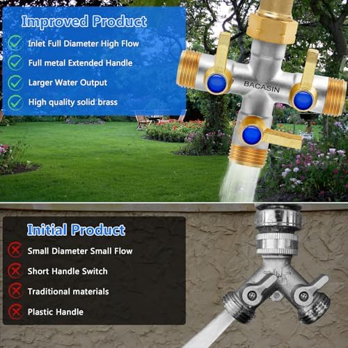 Brass Garden Hose Splitter, 3 Way Hose Splitter, Outdoor Hose Splitter, GHT 3/4 In, Female Inlet And 3 Way 3/4 In (Increase Flow Style) (silver) - Image 2