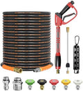 Pressure Washer Gun and Hose Kit, 4800PSI Flexible & Kink-Resistant - Steel Braided & Durable High Power Washer Hose 100 FT with 3/8" Swivel Quick Connector and M22 14mm Adapters & 5 Nozzles by Unknown