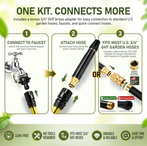 High Pressure Hose Nozzle Metal Fits US Garden Hoses with 3 Spray Modes - Image 3