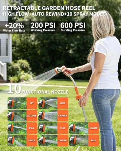 Heavy Duty Retractable Garden Hose Reel 5/8 inch x 100ft Wall Mounted - Image 6