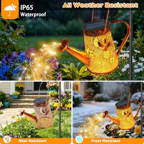 VOOKRY Solar Lights Outdoor Decoration, Large Retro Hanging Metal Solar Watering Can Lights Waterproof Hummingbird Garden Decor Outside for Yard Lawn Patio Porch, Birthday Gifts for Women Mom Grandma - Image 4