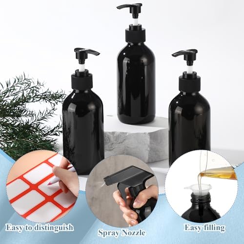 Norme 12 Pcs 8 oz Glass Spray Bottles, Funnels and Labels, Black, Classic - Image 3