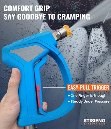 Short Pressure Washer Gun with 360° Swivel, High Pressure Stubby Power Washer Gun Kit with 5 Nozzle Tips, M22-14mm & 15mm Adapters, 3/8" QC for Car Wash Detailing & Cleaning (Blue) - Image 4