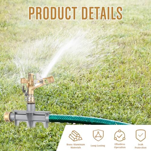 Blushtier 2 Pack Brass Impact Sprinklers for Yard Adjustable Lawn Sprinkler with Heavy Duty Brass Head and Aluminum Spike Base Tape Lawn Equipment for Large Area Yard Patio Garden Irrigation - Image 4