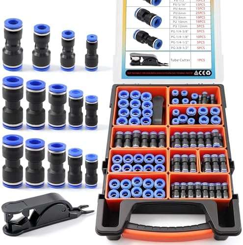 170PCS Quick Connect Air Hose Fittings Kit,1/8"1/4"3/8"1/2"5/16" NPT Push to Connect Fittings,Nickel Plated Pneumatic Quick Connect Fittings Set for Air Compressor,Automotive,Industrial,Air Systems by Welugnal