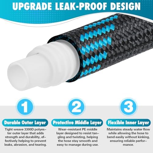 50FT Garden Hose, Non-Expandable Flexible Fabric Water Hose with 10-Function Spray Nozzle, Kink-Free & Lightweight Yard Hose with 3/4" Solid Brass Connectors for Lawn, Outdoor, RV & Marine Use - Image 4