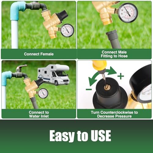U.S. Solid 3/4 in GHT RV Water Pressure Regulator, Screwdriver-Adjustable Lead-Free Brass, 45 psi Preset, 0-140 psi Gauge, Stainless Filter, for RV Camper Trailer and Garden Hose - Image 6