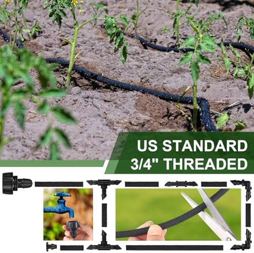 Drip Irrigation System Kit Garden Watering System 200ft 1/4 Inch Soaker Hose 100ft 1/4 Inch Drip Irrigation Tubing with Distribution Tubing and Accessories for Garden Greenhouse Patio Lawn - Image 5
