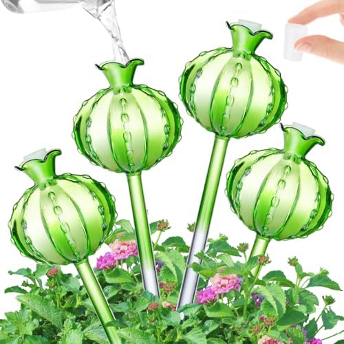 4 Pcs Plant Watering Globes, Automatic Glass Watering Bulbs, Cactus Shaped 140 ML Decorative Watering Device for Indoor Outdoor Plant Garden Patio, Green by Unknown