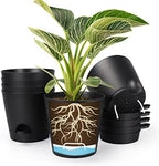 8 Inch Self Watering pots for Indoor, 6 Pack Plastic Plant Pots with Drainage Holes, Black by SPEPLA