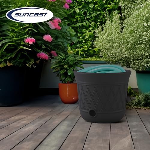 Suncast 4 Pack 14" x 12" Round Resin Decorative Weatherproof Outdoor Hideaway Standard Garden Hose Storage Pot with Drainage Holes, Gray - Image 5