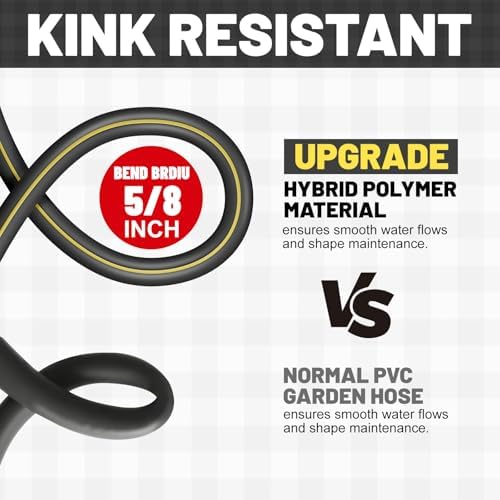 Hybrid Rubber Garden Hose 5/8 Inch, 100 ft Heavy Duty Kink-Free Water Hose, 3-Layer Reinforced, 600 PSI Burst Pressure, Water Safe, All-Weather Flexible Hoses for Yard, Lawn (Black,100 ft) - Image 4