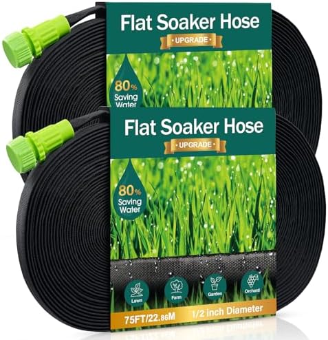 Soaker Hose - Flat Soaker Hose 150 FT for Garden Beds, Garden Soaker Hoses with Heavy Duty, Double Layer Sprinkler Soaker Hoses 2 Pack by DOFOWORK