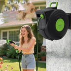Retractable Garden Hose Reel, Smooth Slow Auto Rewind & Any-Length Lock, Premium Wall Mounted with 180° Swivel Bracket, 1/2 in High-Pressure Hose with 66 FT, Two Sprays by GAOLLY