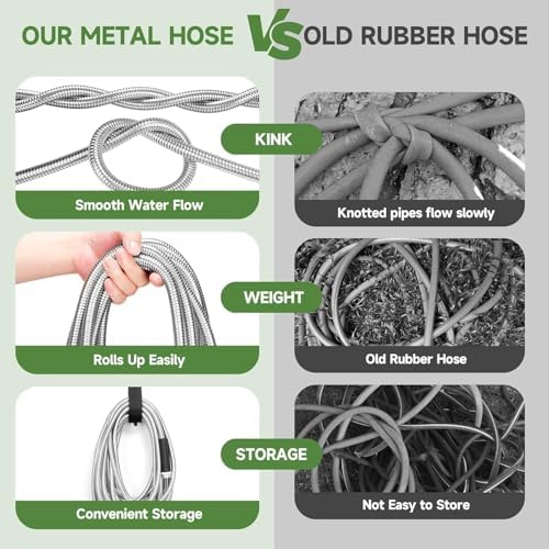 Stainless Steel Garden Hose 100FT, Stainless Steel Heavy Duty Water Hose With 10 Function Nozzle, No-Kink, Tough & Flexible, Sturdy and Lightweight, Rust Proof for Yard, Outdoor - Image 5
