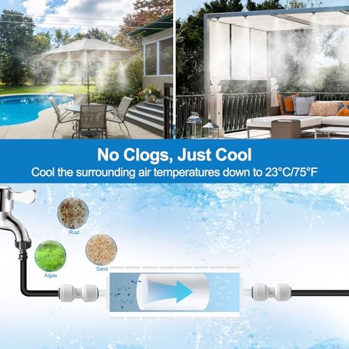 Misters for Outside Patio, Outdoor Misting Cooling System w Filter,75FT|23M - Image 2