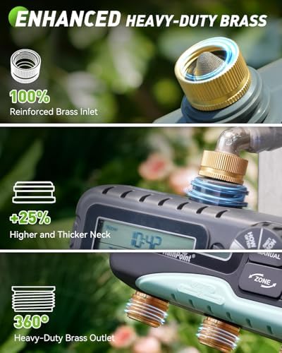 RAINPOINT 2 Zone Water Timer with Brass Inlet and 3 Zone Water Timer with Brass Inlet and Outlet - Image 6