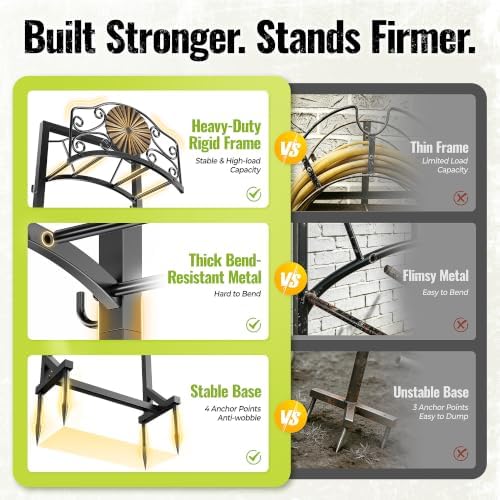 Heavy Duty Garden Hose Holder Stand with 4 Spikes Outdoor Hose Holder - Image 5