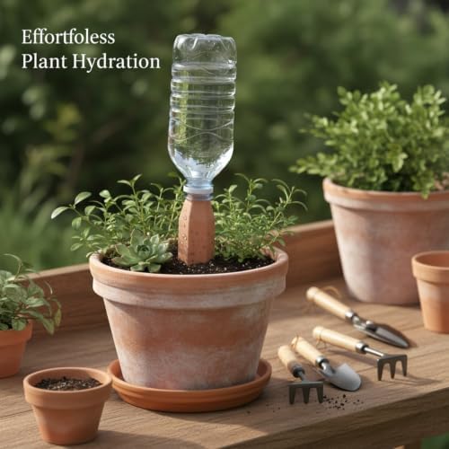 Terracotta Plant Spike, Natural Clay Irrigation Stake for Standard Bottles, 7.1 Inch Slow Release Dripper for Indoor Pots & Hanging Baskets (1 Pack) - Image 3
