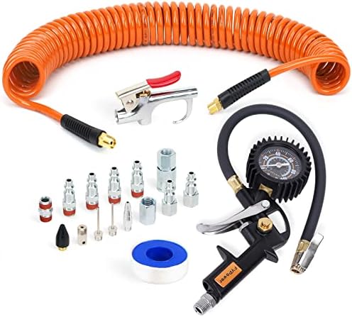 18 Pieces Air Compressor Accessories Kit with Recoil Poly Hose by FYPower