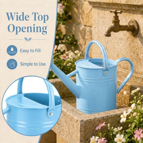 1 Gallon Metal Watering Can for Indoor Outdoor Plants, Sky Blue - Image 4