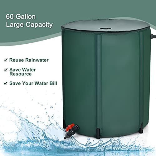 LDAILY 60 Gallon Collapsible Rain Barrel to Collect Rainwater from Gutter, PVC Rain Water Collection Barrel w/Spigot Filter & Top Mesh, Effectively Saving Water, Large Water Storage Container - Image 2