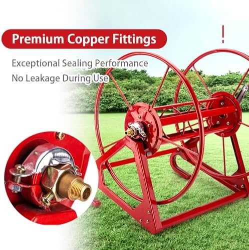 Garden Hose Reel on Stable Pedestal Base portable Hose Reel Wall Mount Easy to Store Steel Manual Crank Water Hose Holder for Outside Use Storage and Watering(61x39x53cm) - Image 4