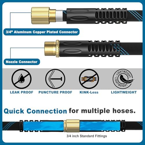 Garden Hose 75ft, Non-Expandable Lightweight & Flexible Water Hose, with 10-Pattern Spray Nozzle, Super Fabric, Leak-Proof 3/4" Solid Brass Alloy Connector Fittings, Durable - Image 2