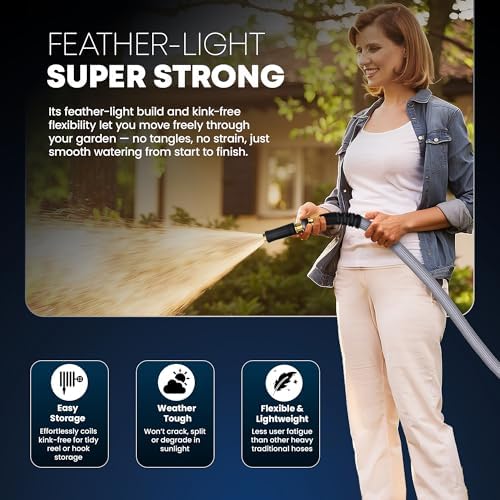 TITAN Flexible Garden Hose 15FT – Ultra Lightweight, Heavy Duty Water Hose with Brass Fittings & Jet Nozzle – Kink-Free, Non-Expanding, Durable Fabric Hose for Yard, Lawn, Car Wash, Outdoor Use - Image 2