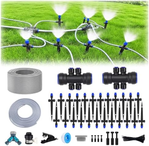 115FT Drip Irrigation Kit,24pcs 1/4 inch Tandem atomizing Nozzle,Quick-Connect Automatic Drip Irrigation System,Suitable for Watering Plants in Flowerpot Elevated Bed. by FUJINIRRI