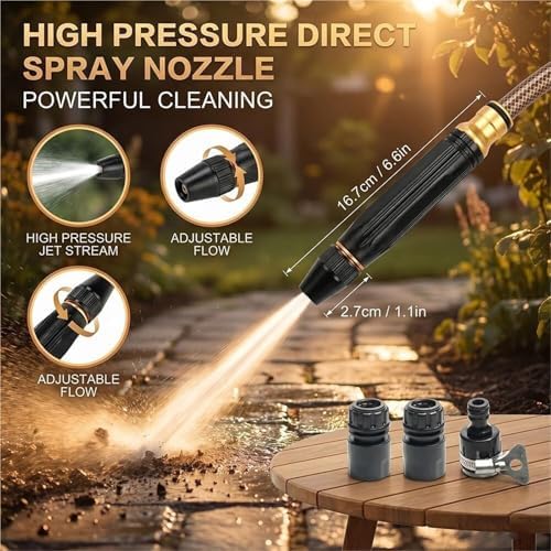High Pressure Hose Nozzle,2026 Upgrade Heavy Duty Adjustable Twist Hose Nozzle Jet Sweeper Nozzle, Metal Outdoor Watering Attachment for Driveway, Deck, Car Washing(3 sets) - Image 2