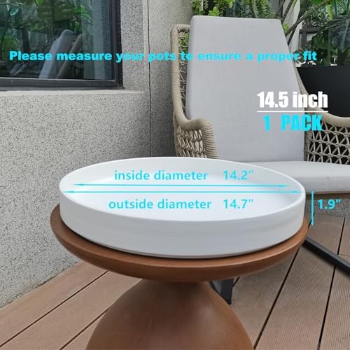 Ceramic Plant Saucer Pot Tray 14.5 Inch, Frosted White Planter Saucers 5 7 9 10 12 15 Inch for Indoors Outdoor, Flower Pot Saucers for Holding Water Drips and Soil - Image 3