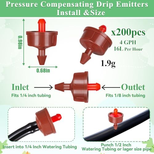 200Pcs 4 GPH Pressure Compensating Drippers,4 GPH Drip Emitters - Image 2