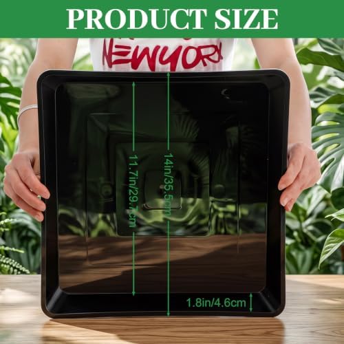 Eccliy 6 Pack Plastic Plant Saucer, Square, 14 Inch, Black - Image 2