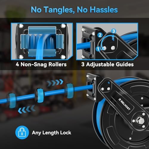 Retractable Air Hose Reel Dual Arms, 50 ft x 3/8 in Hybrid Air Hose Max 300PSI, Heavy Duty Air Compressor Hose Reel, Auto Rewind, Ceiling/Wall Mount for Garage, Workshop, Home Studio - Image 5