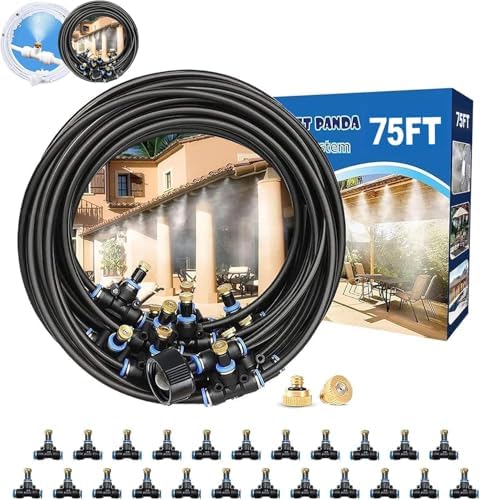 Misters for Outside Patio,Outdoor Water Misting Cooling System,75FT|23M.Backyard Mist Kit for Garden,Greenhouse,Fan,Deck,Umbrella,Canopy,Pool,Porch.Trampoline Sprinkler Park,BBQ Party Accessories by POCKETPANDA